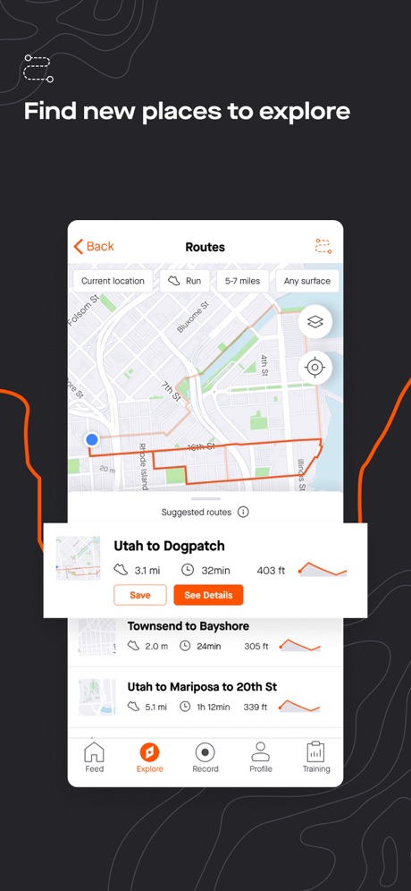 Strava screenshot showing route finding