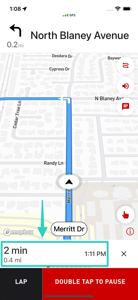 Cadence screenshot showing Navigation distance and time remaining